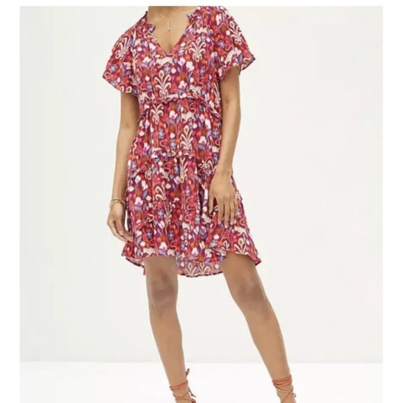 Anthropologie Womens Robin Tiered Mini Dress Sz XSP raspberry color - Picture 1 of 11